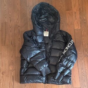Moncler Kids Black Shiny Puffer Jacket with Hood